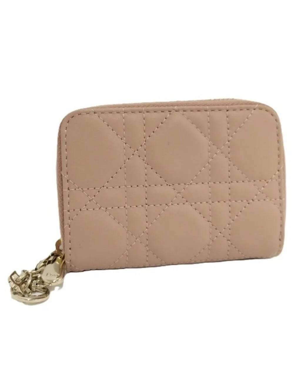 Dior Lady Mini Wallet Cannage Beige Pink